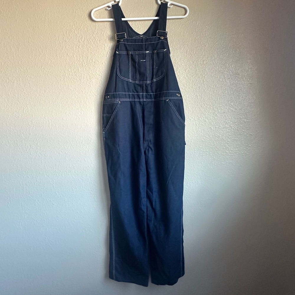 Vintage Sears Indigo Blue Denim Bib Overalls Mens Workwear Straight Leg 36x29
